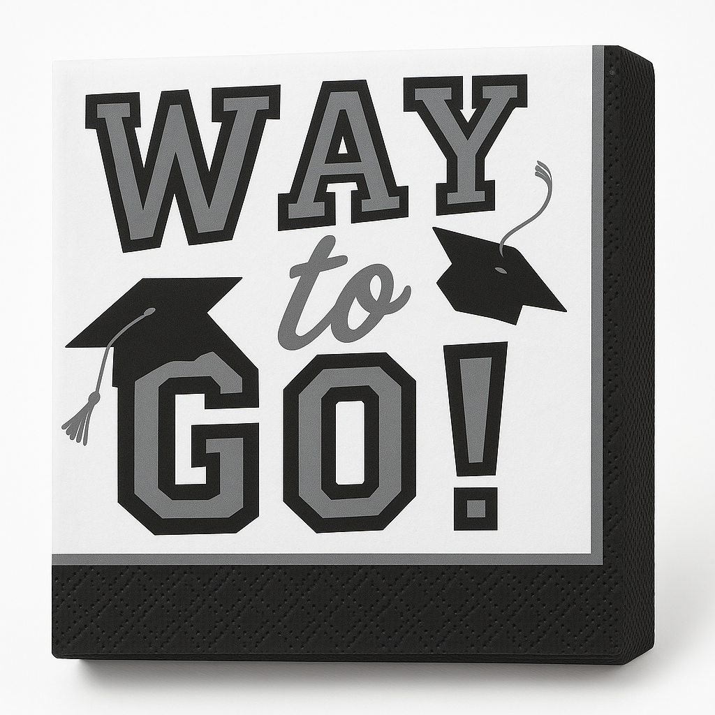 True to Your School Silver Graduation Beverage Napkins, 5-inch, 40-Pack