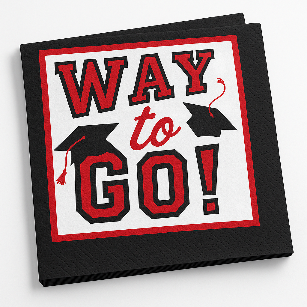 True to Your School "Way to Go!" Graduation Beverage Napkins - Red, 40-Pack - 5 In. X 5 In.