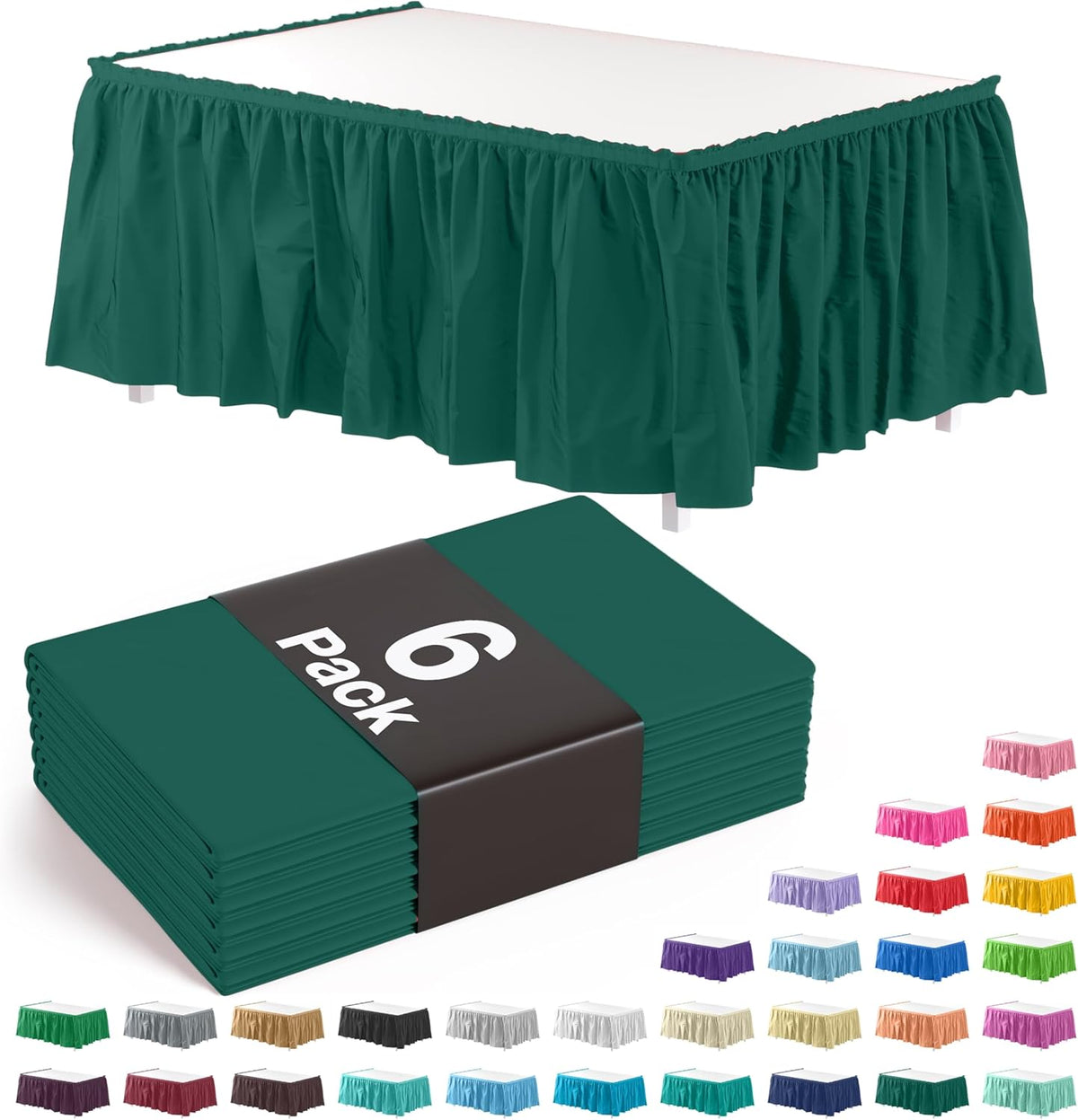 Dark Green Plastic Table Skirt | 6 Pack - 168 in. x 29 in.