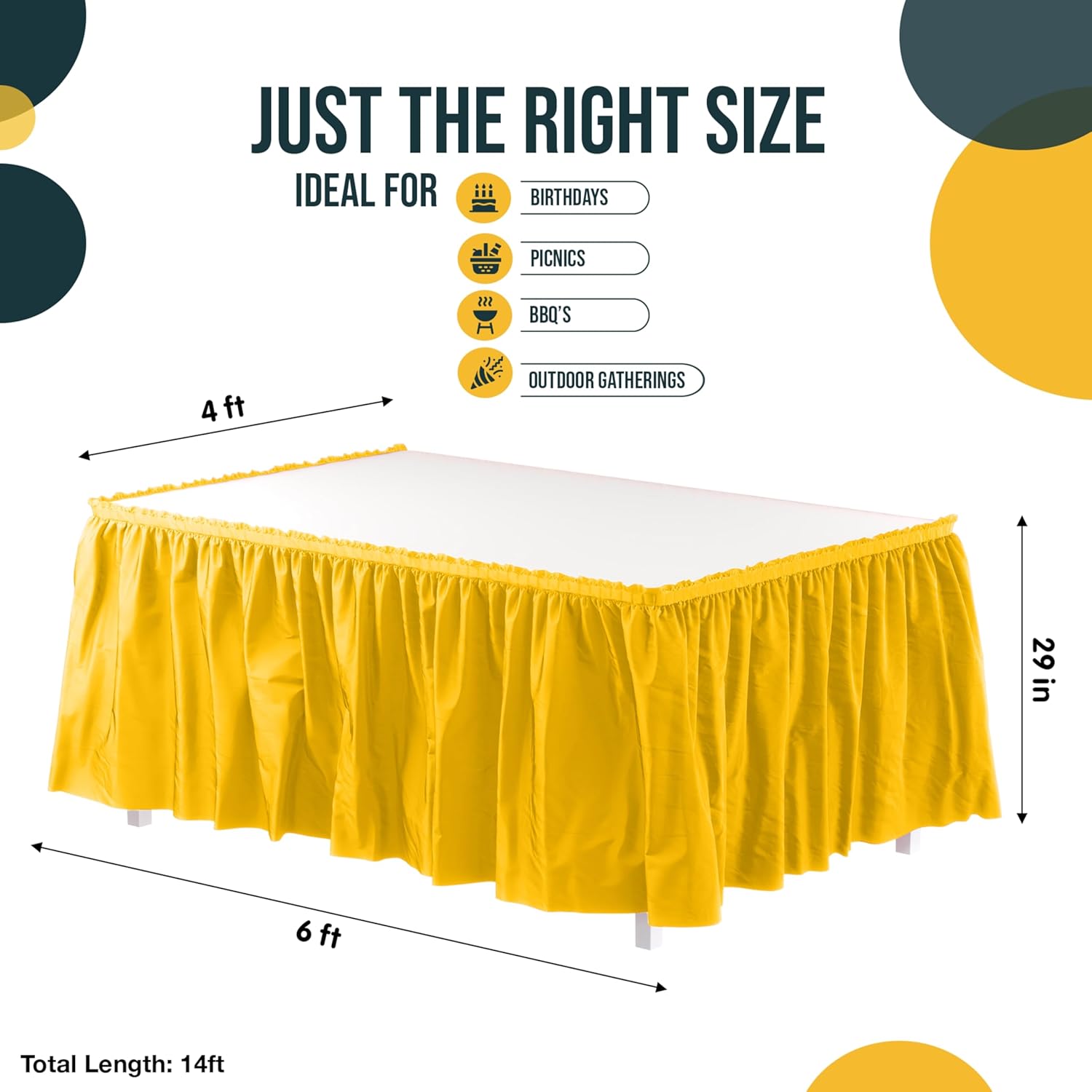 Yellow Plastic Table Skirt | 6 Pack - 168 in. x 29 in.