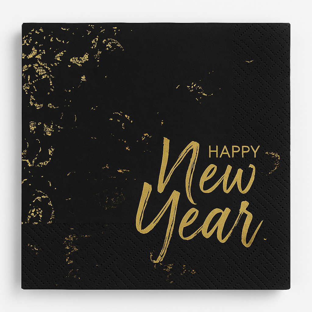 "Cheers for the New Year" Black and Gold Lunch Napkins, 40-Pack