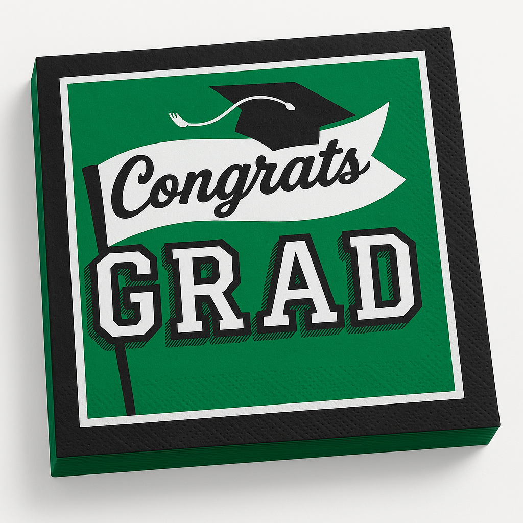 "Congrats Grad!" Green Luncheon Napkins - 40 Pack, 2-Ply, Graduation Party