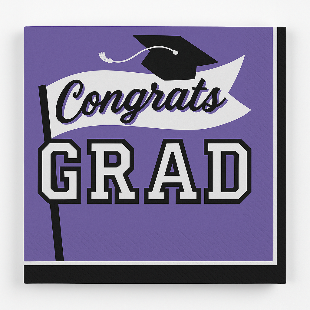 Purple "Congrats Grad!" Graduation Lunch Napkins - 6.5", 40 Pack