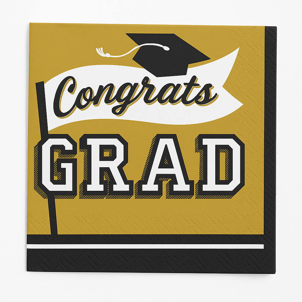 True to Your School "Congrats Grad!" Gold Luncheon Napkins, 6.5", 40-Pack, 2-Ply
