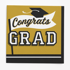 True to Your School "Congrats Grad!" Gold Luncheon Napkins, 6.5", 40-Pack, 2-Ply