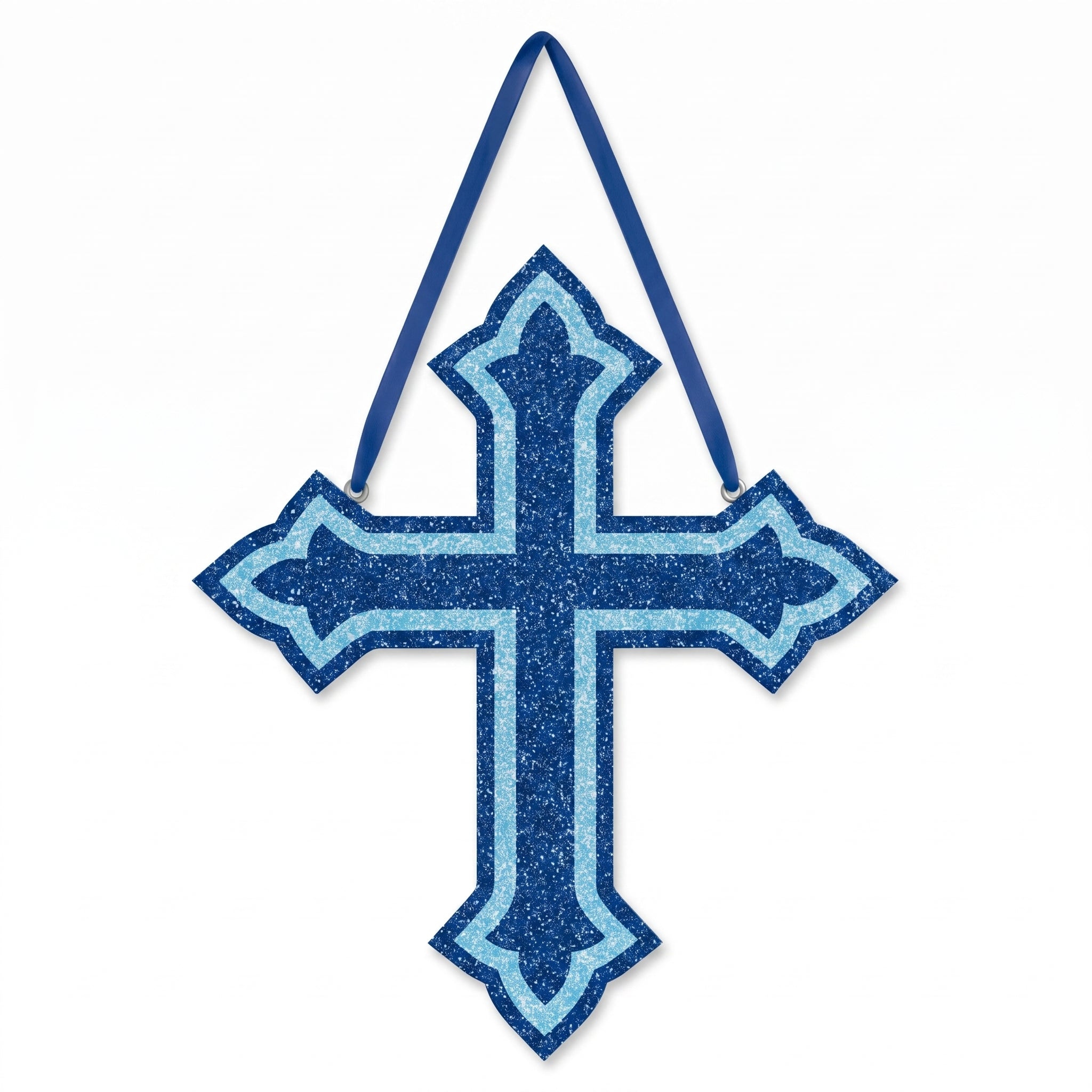 Blue Glitter Foam Sacraments Cross Hanging Decoration