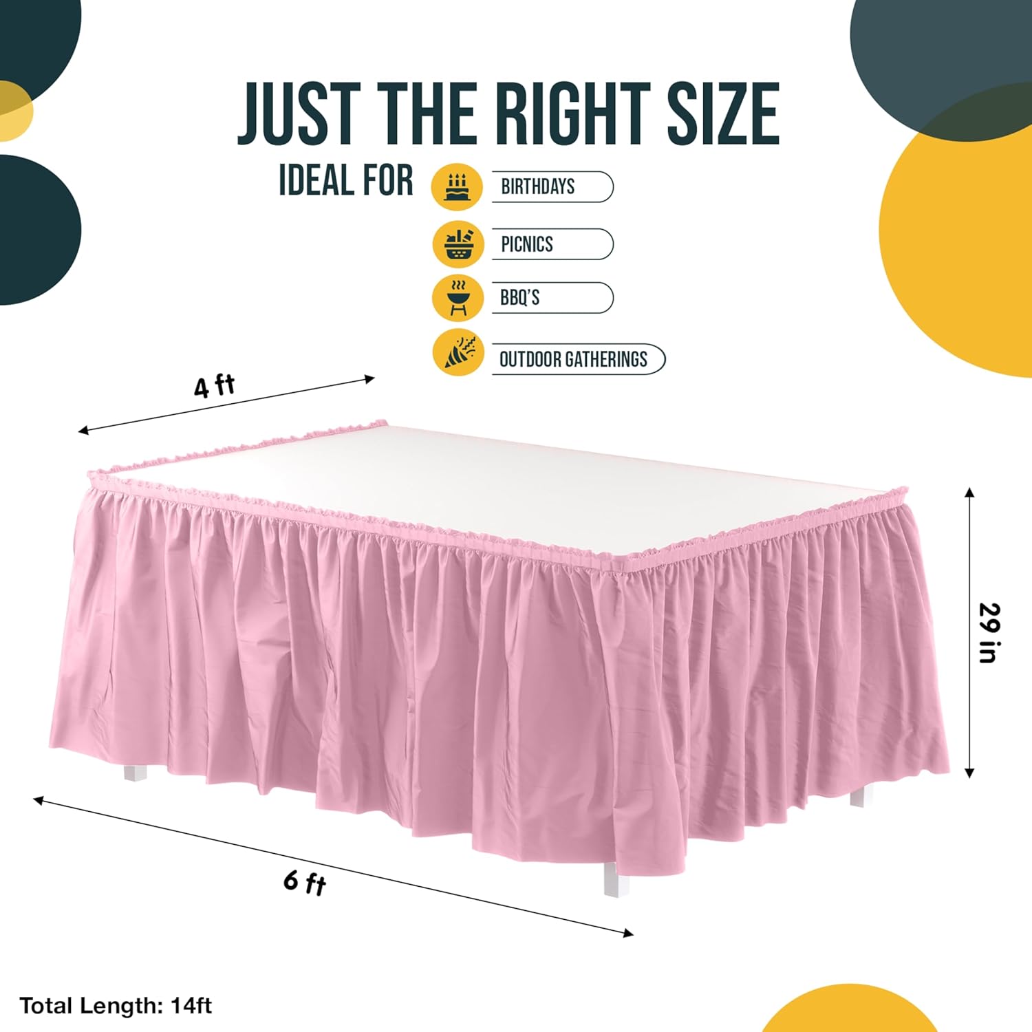Pink Plastic Table Skirt | 6 Pack - 168 in. x 29 in.