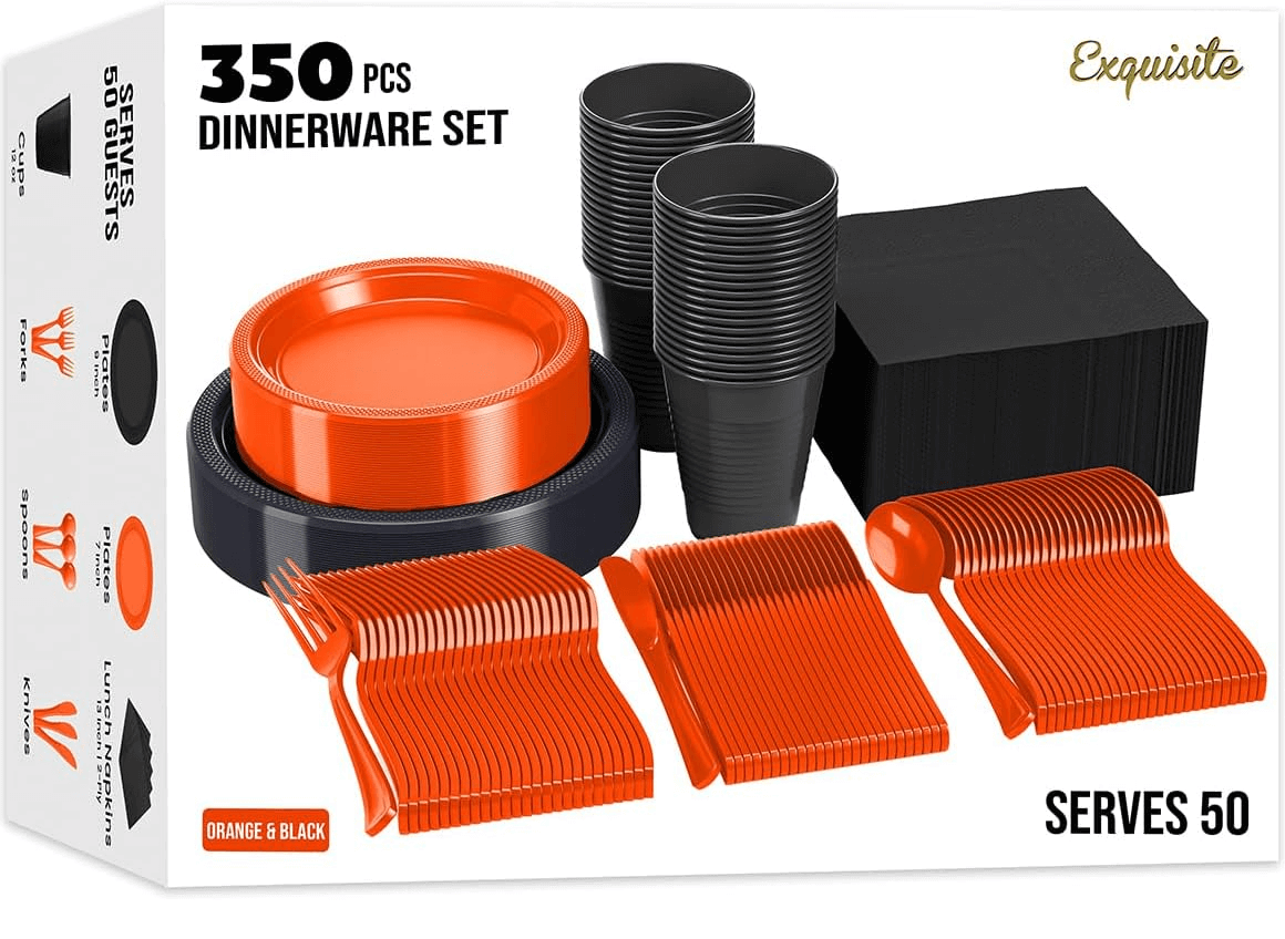 350 pcs Halloween Disposable Tableware Set -Orange and Black