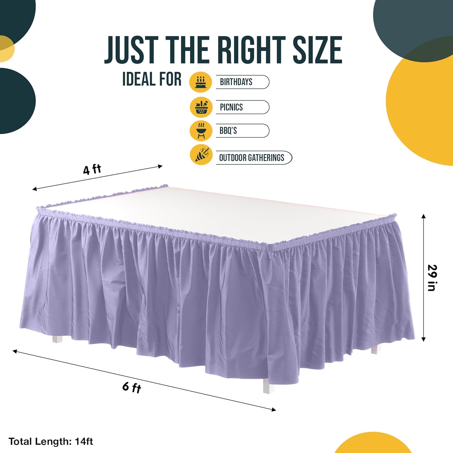 Lavender Plastic Table Skirt | 6 Pack - 168 in. x 29 in.