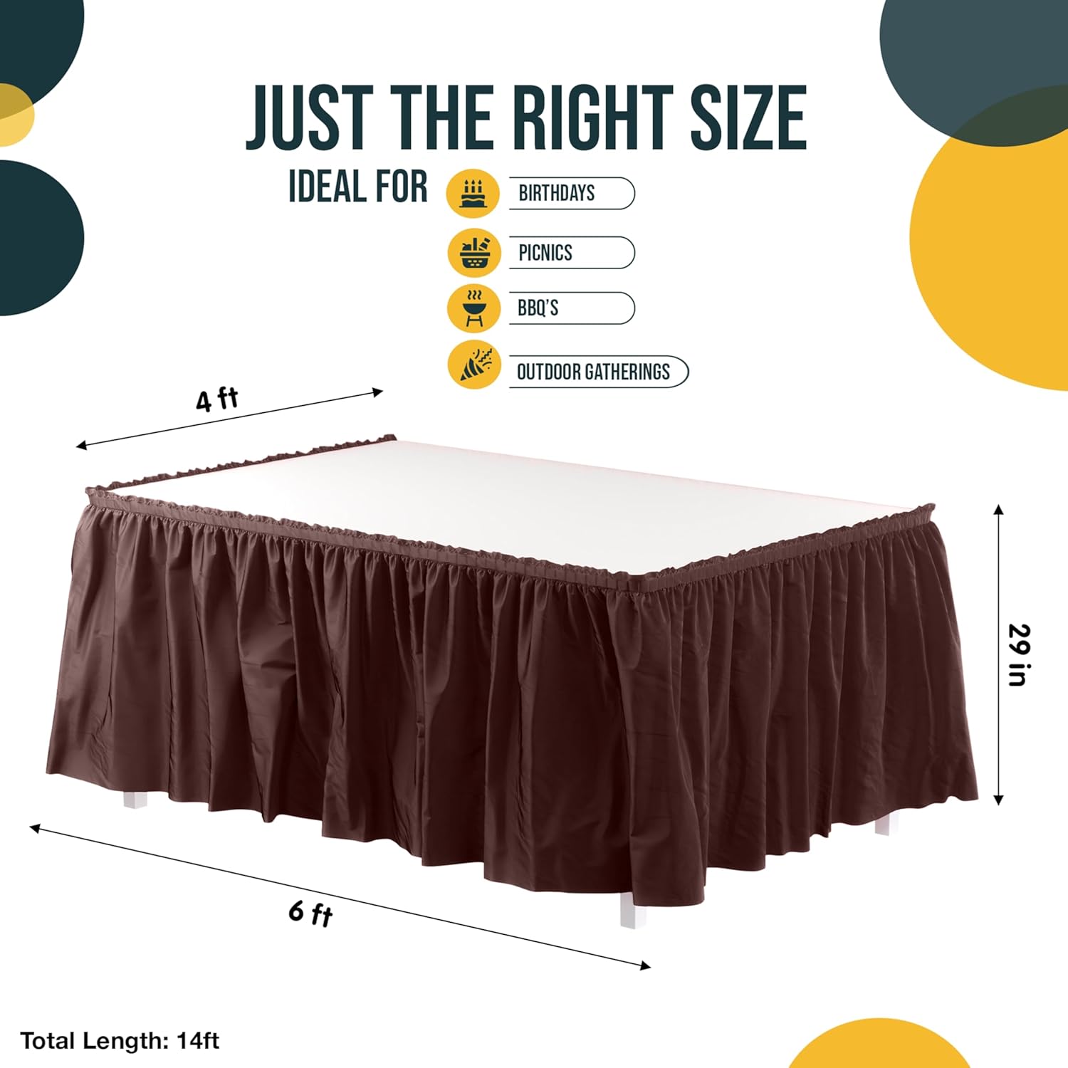 Brown Plastic Table Skirt | 6 Pack - 168 in. x 29 in.