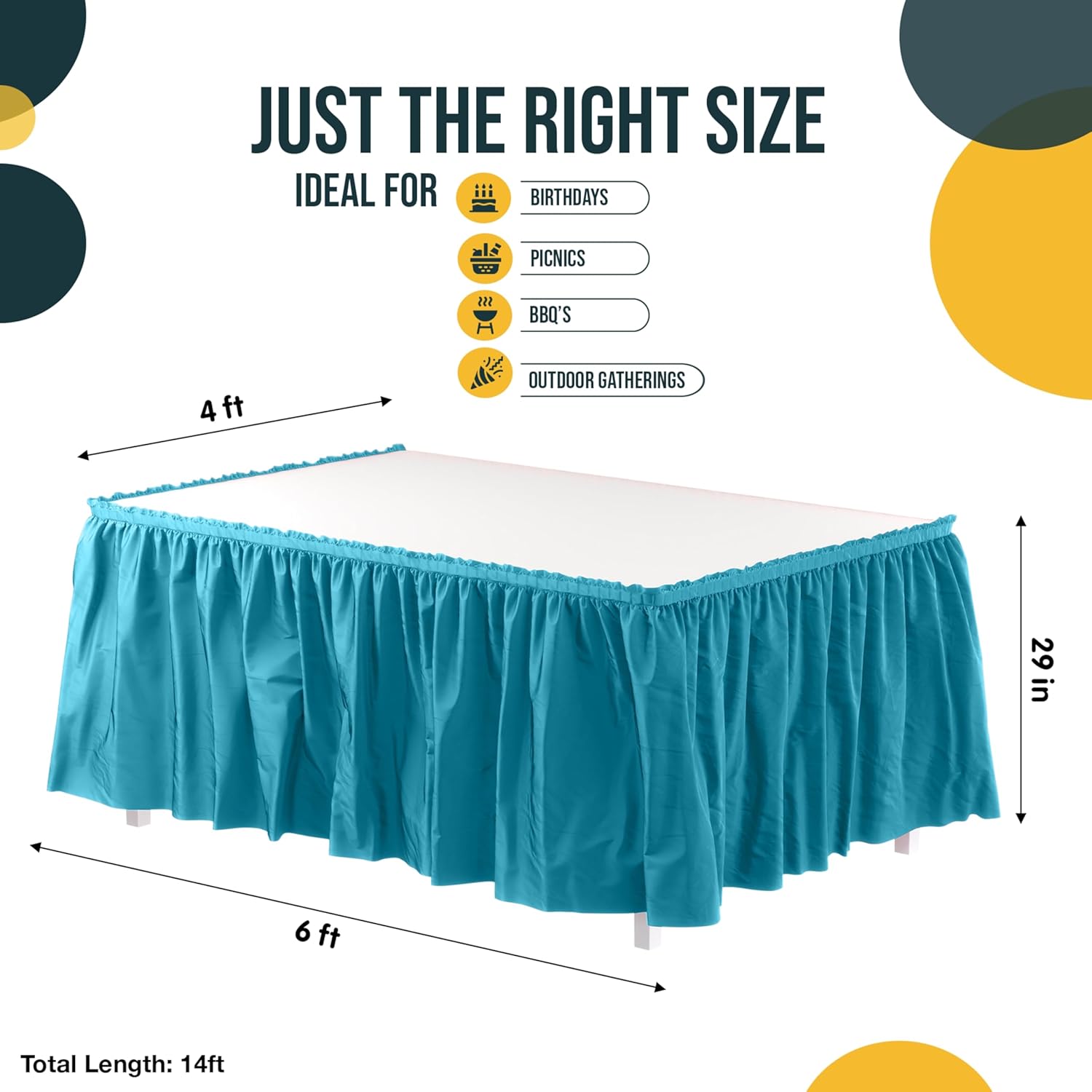 Turquoise Plastic Table Skirt | 6 Pack - 168 in. x 29 in.