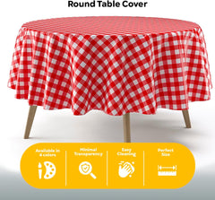 Round Red Gingham Plastic Table Cover | Case of 48