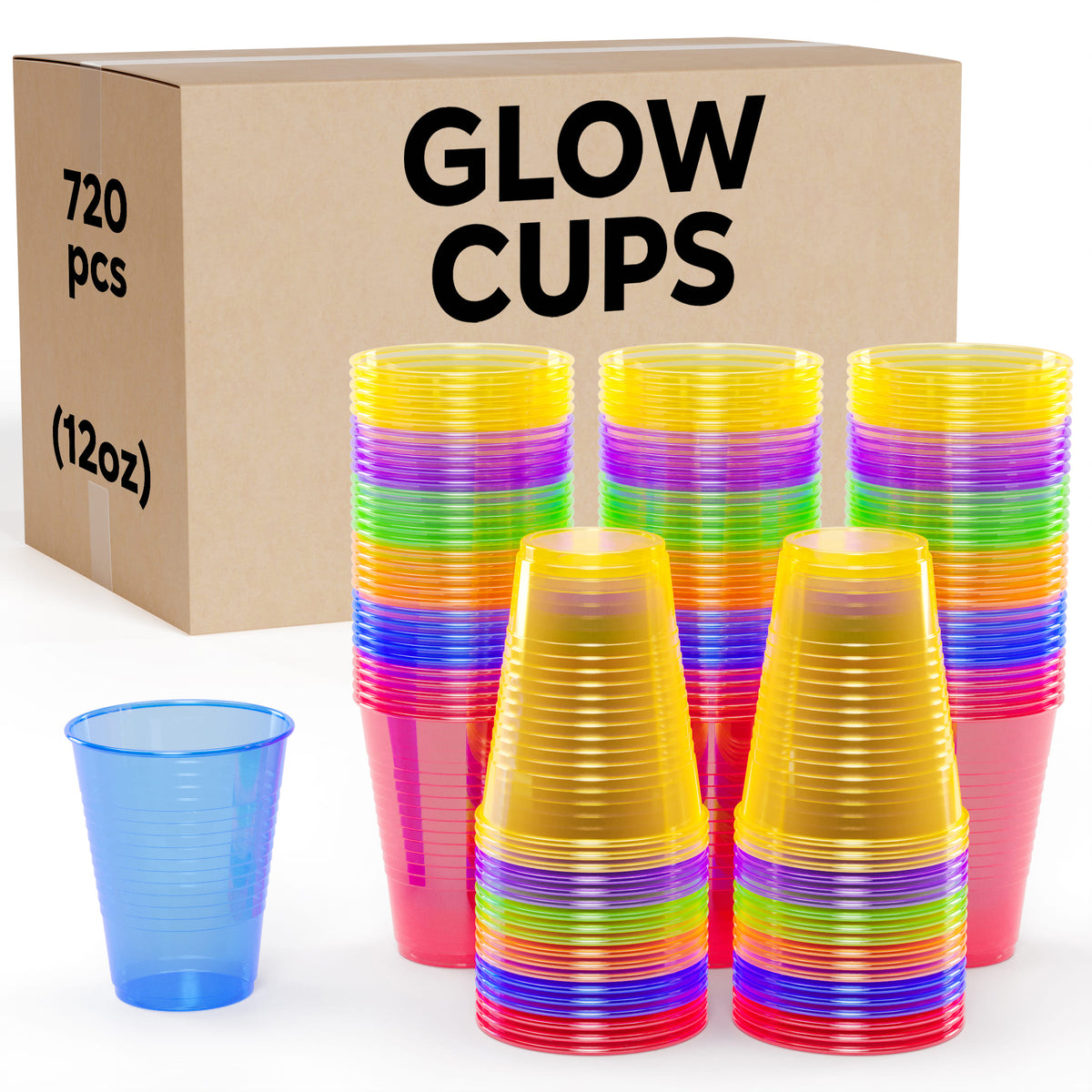 12 Oz. Neon Assorted Color Plastic Cups | Case of 720