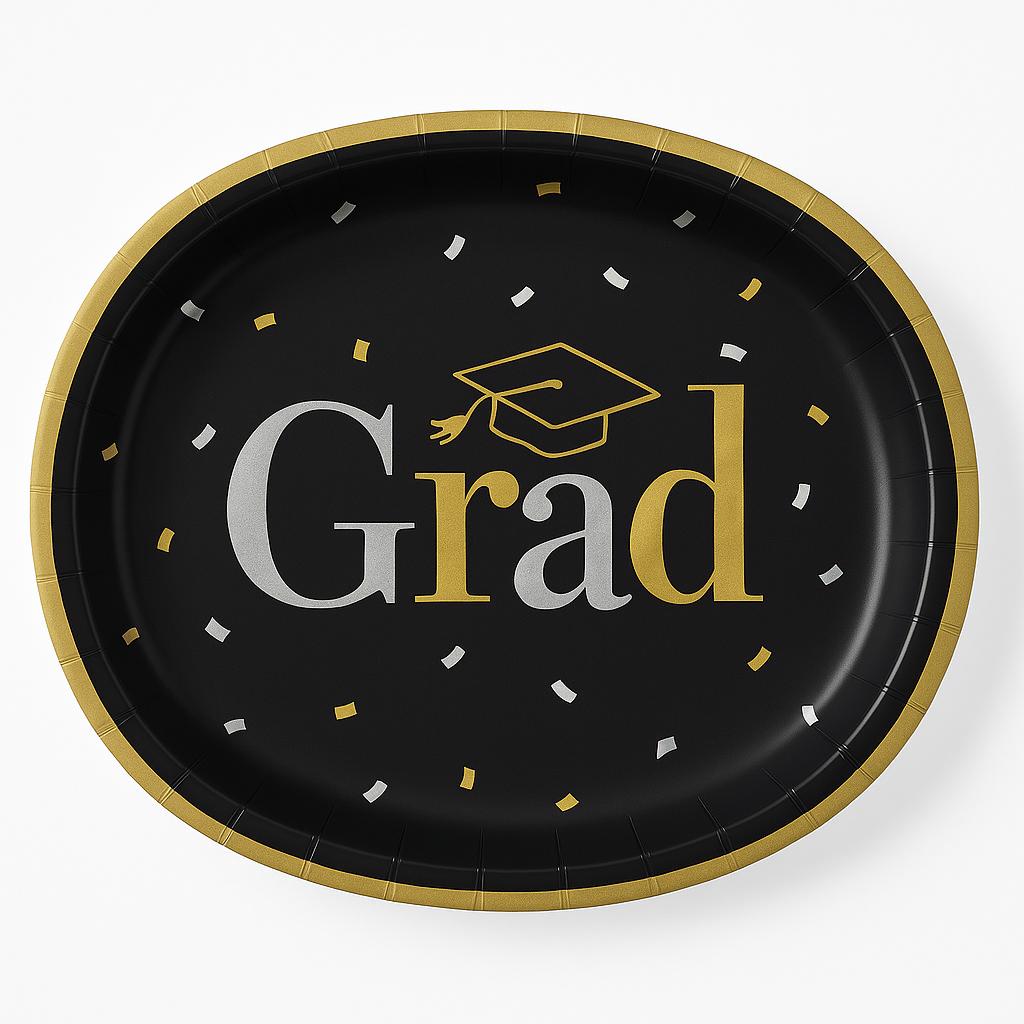 Graduation Celebration Oval Paper Plates, 12", 20 Pack