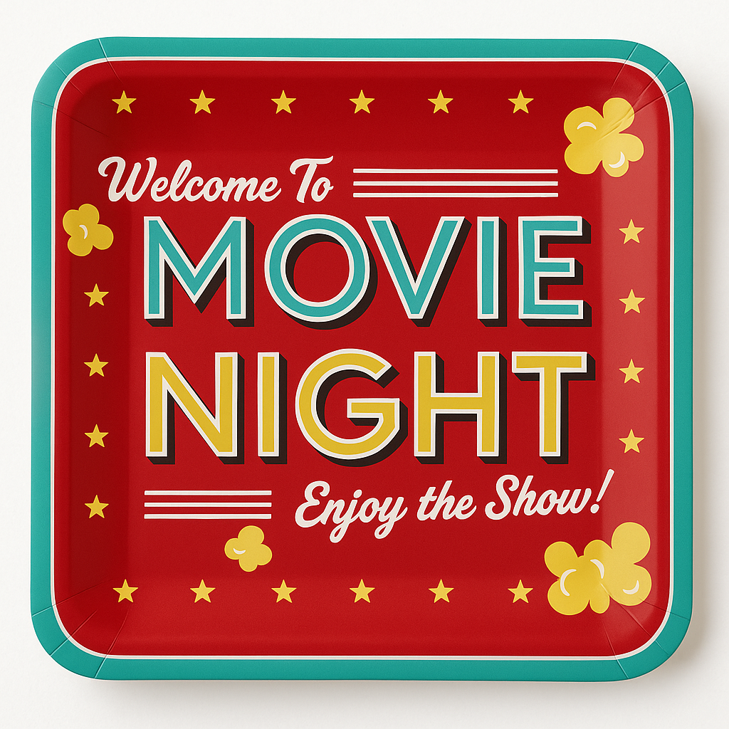 Movie Night Square Paper Dinner Plates - 10-Inch, 20-Pack