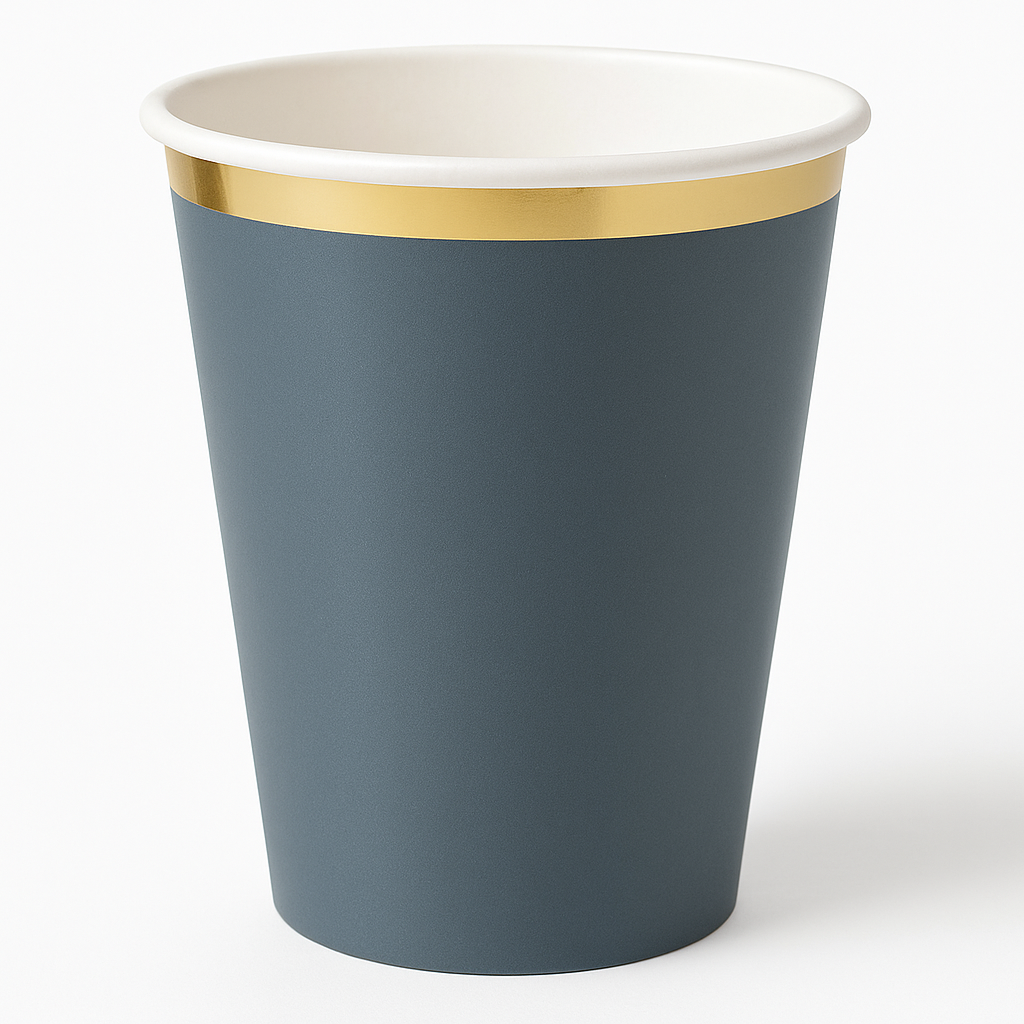 Dark Gray Paper Cup with Gold Trim - 12oz