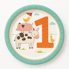 Friendly Farm 1st Birthday Paper Dessert Plates - 7"
