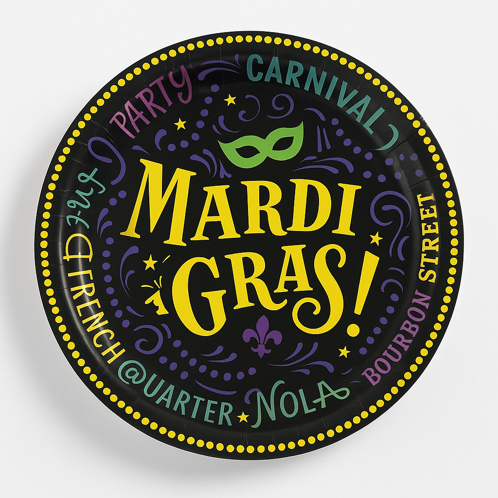 Mardi Gras Masquerade 7" Paper Plates - Vibrant Printed Design