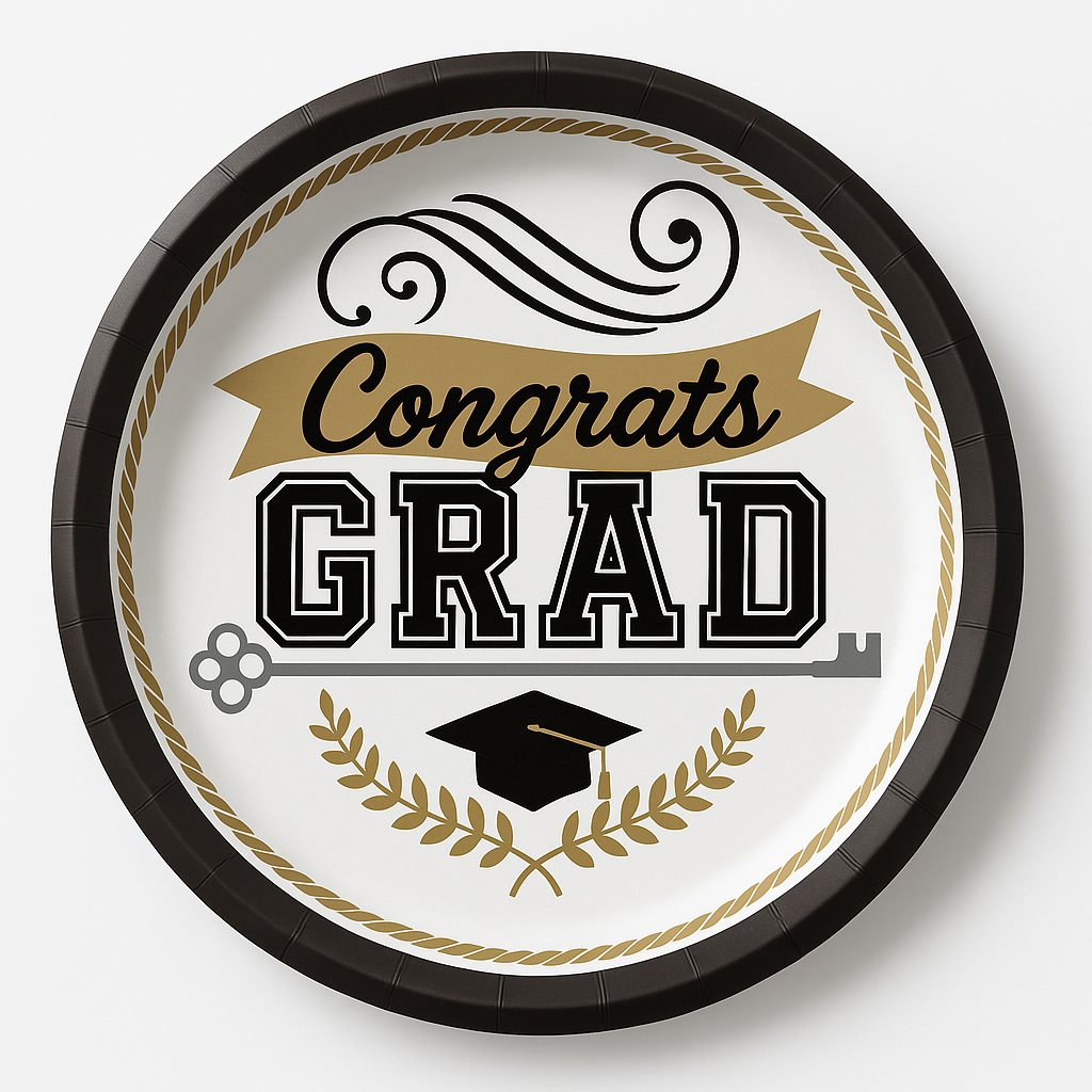 "Congrats Grad" 7-Inch Round Paper Plates - 50 Pack