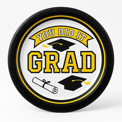 "You Did It Grad" Yellow Graduation Party Plates - 6.75-Inch Round, 20-Pack