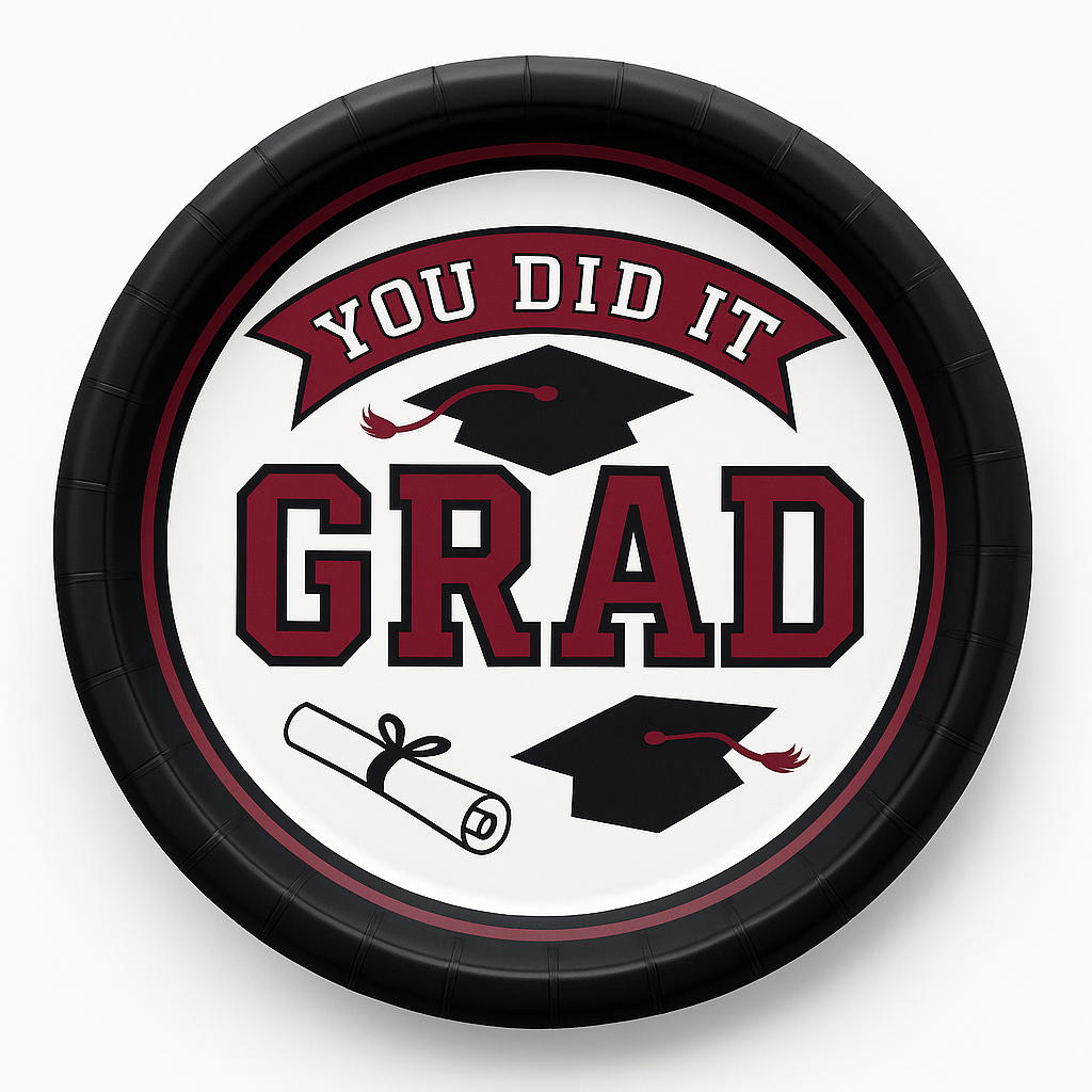 True to Your School Maroon Graduation Party Plates, 6.75-Inch, 20-Pack