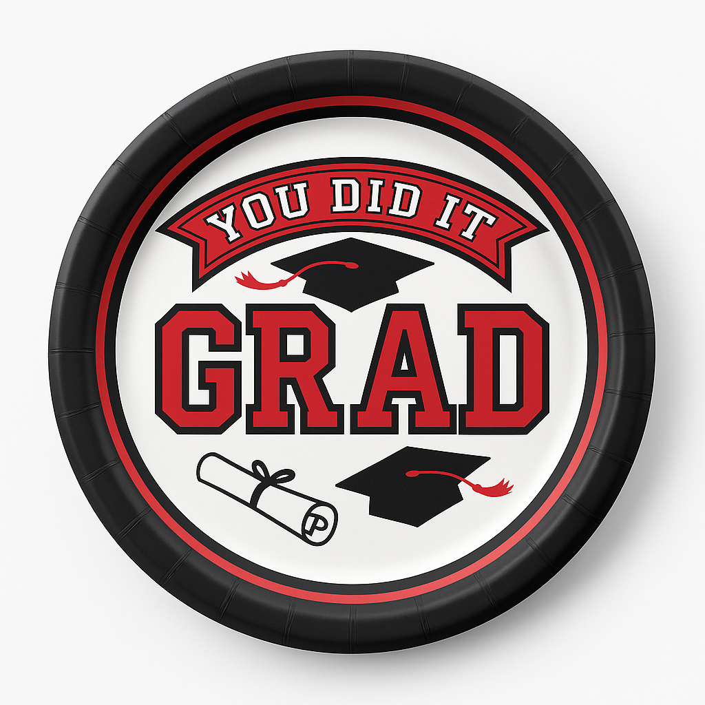 True to Your School Graduation Paper Plates, Red, 6.75-Inch, 20-Pack