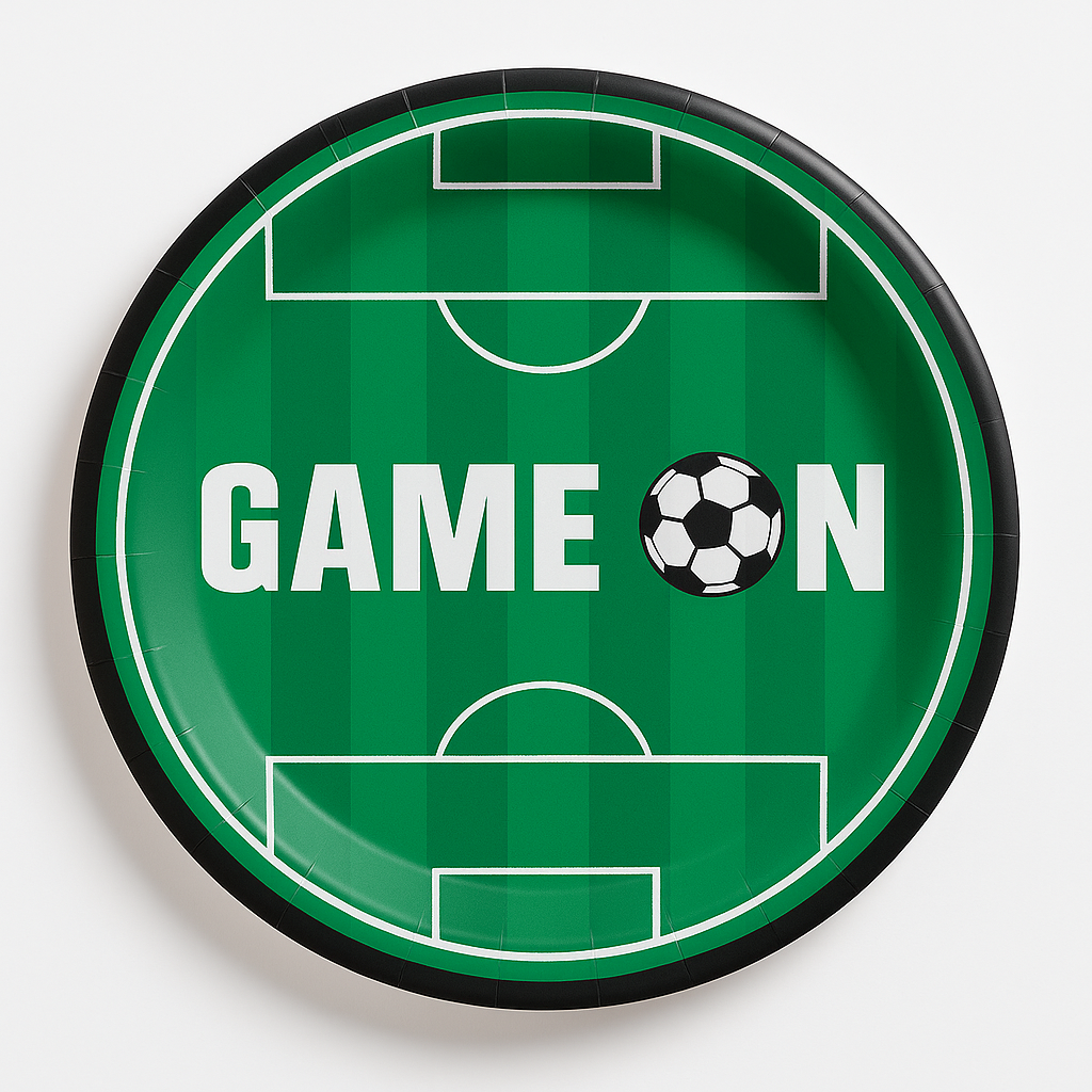 "Game On" Soccer Theme 7" Round Paper Plates - 20 Pack