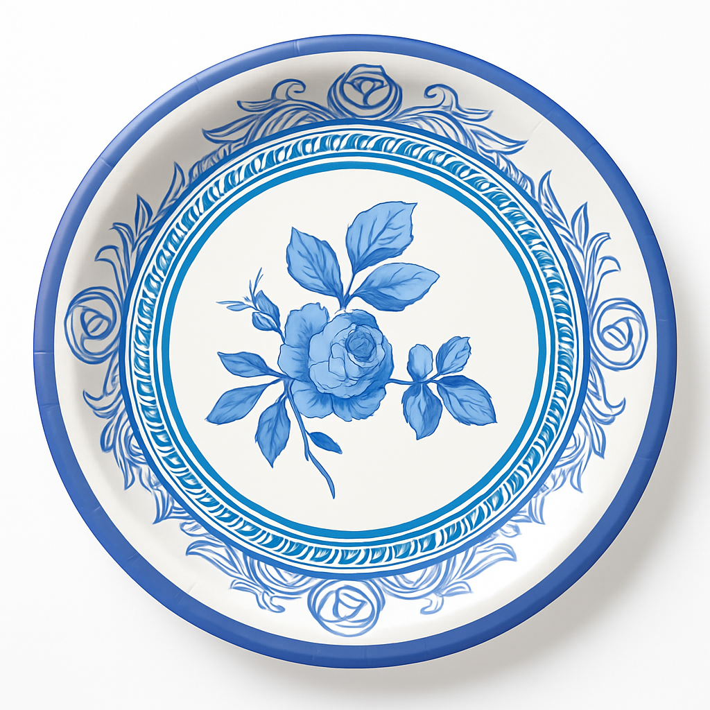 Blue Regency Floral Paper Plates - 6.75" Round