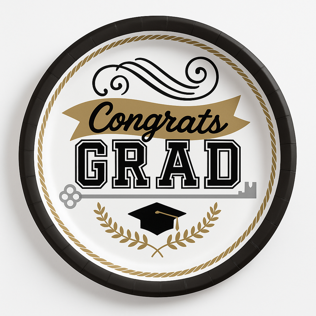 "Congrats Grad" Round Paper Plates - 9-inch, 50 Pack