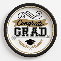 "Congrats Grad" Round Paper Plates - 9-inch, 50 Pack