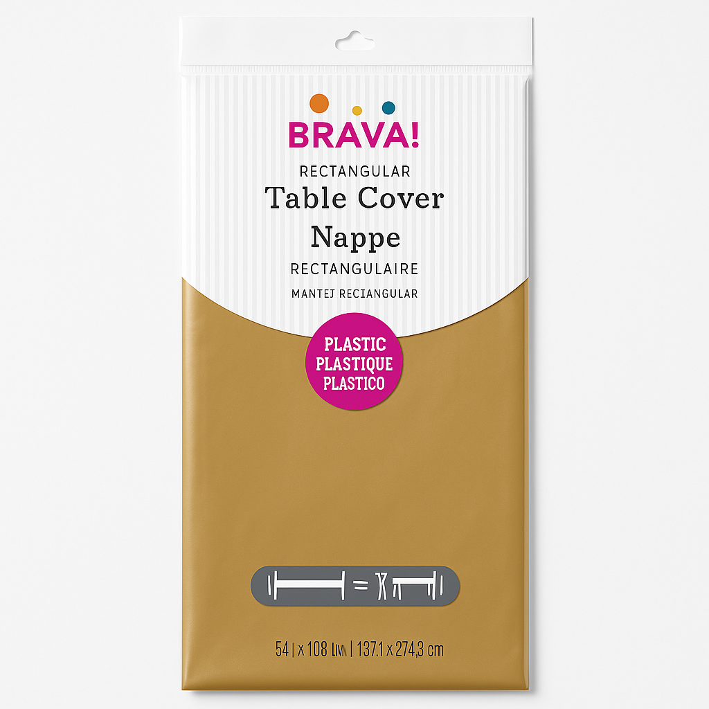 Gold Plastic Table Cover - 54 x 108 Inches