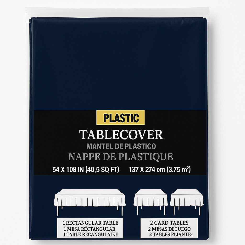 True Navy Plastic Table Cover - 54" x 108"