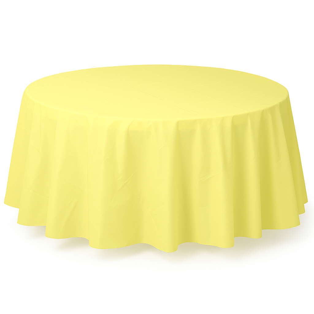 Light Yellow Round Plastic Table Cover - 84"