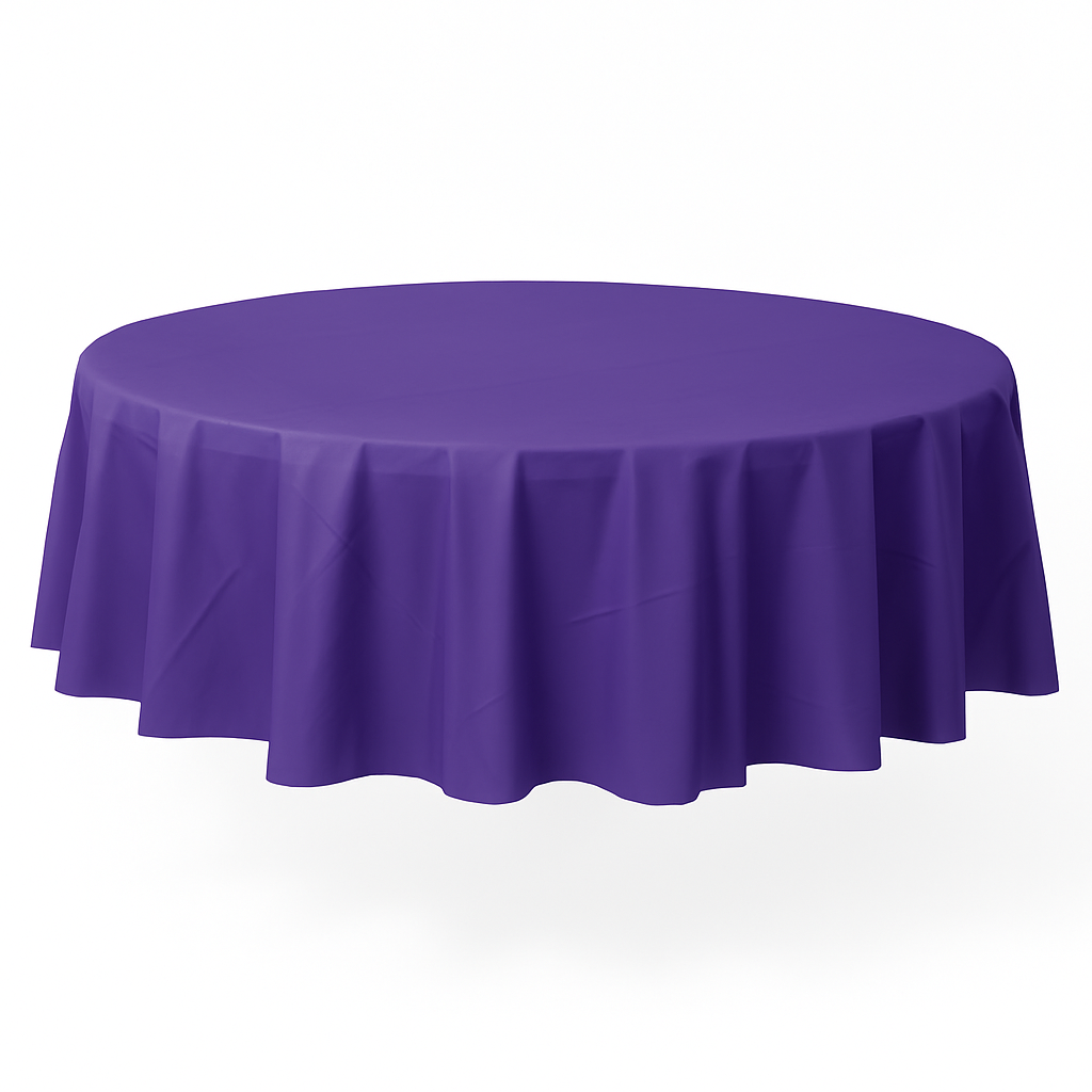Elegant Purple Round Plastic Table Cover - 84"