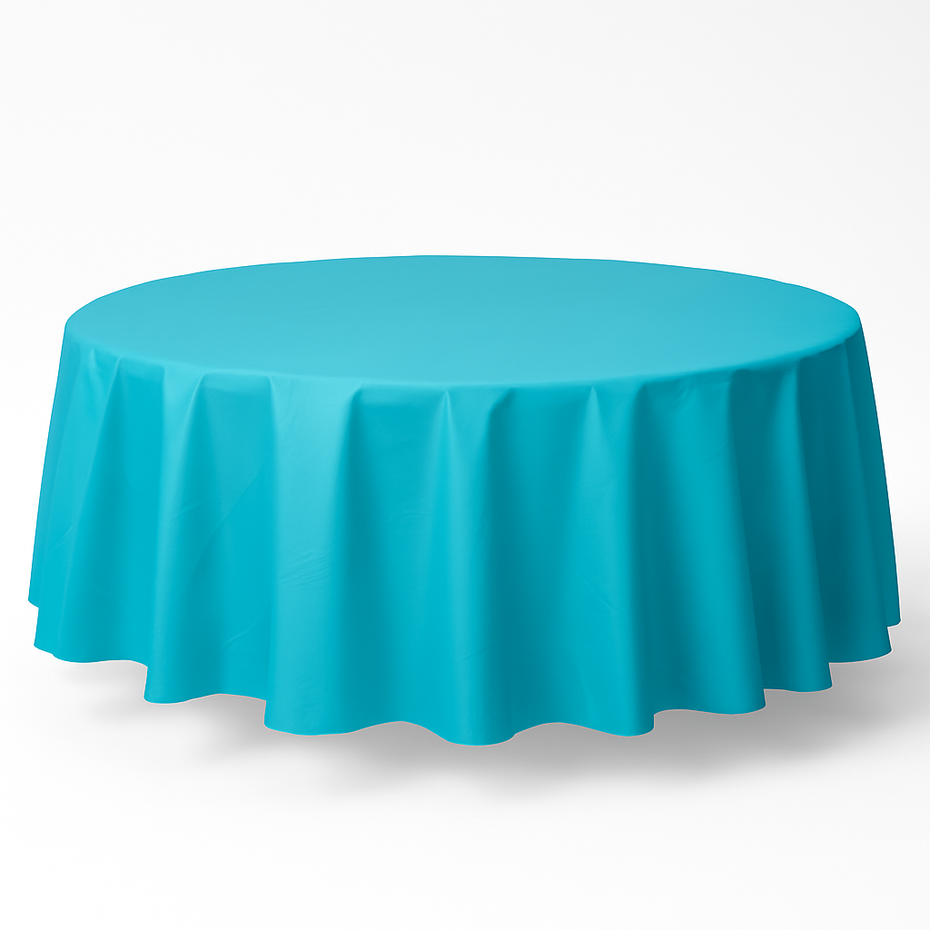 Caribbean Blue Round Plastic Table Cover - 84"