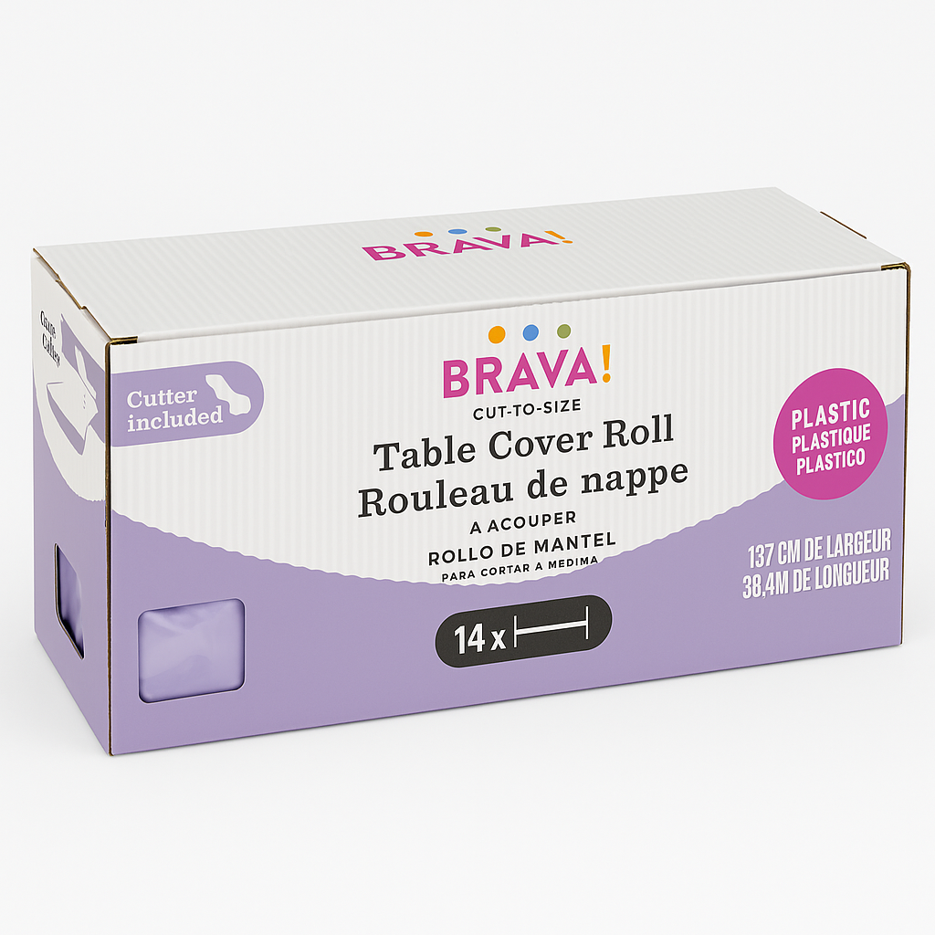 Lavender Plastic Table Cover Roll with Built-In Slide Cutter, 54x126 ft