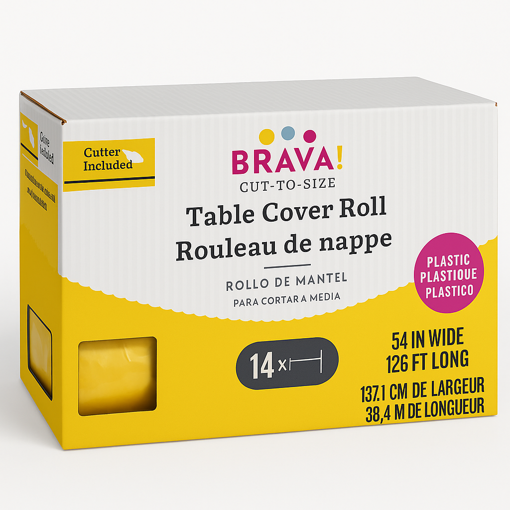 Yellow Plastic Table Cover Roll with Slide Cutter - 54in x 126ft