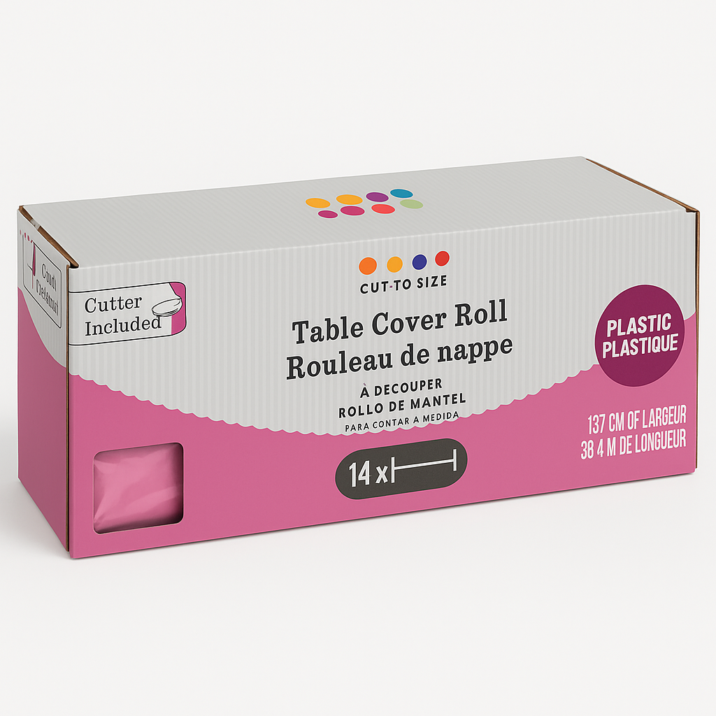 Bright Pink Plastic Table Cover Roll with Slide Cutter - 40" x 126'