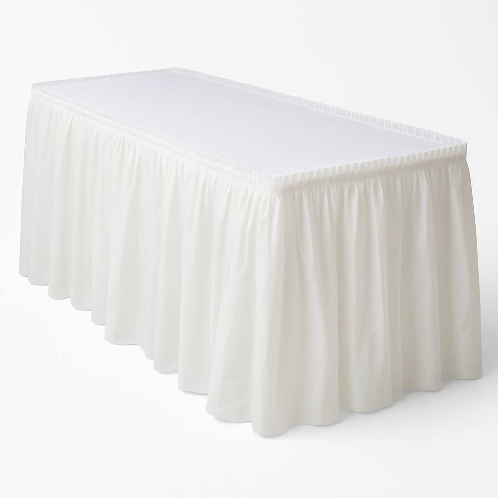 Elegant Frosty White Plastic Table Skirt