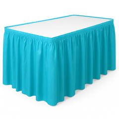 Caribbean Blue Plastic Table Skirt - 54 in x 126 ft