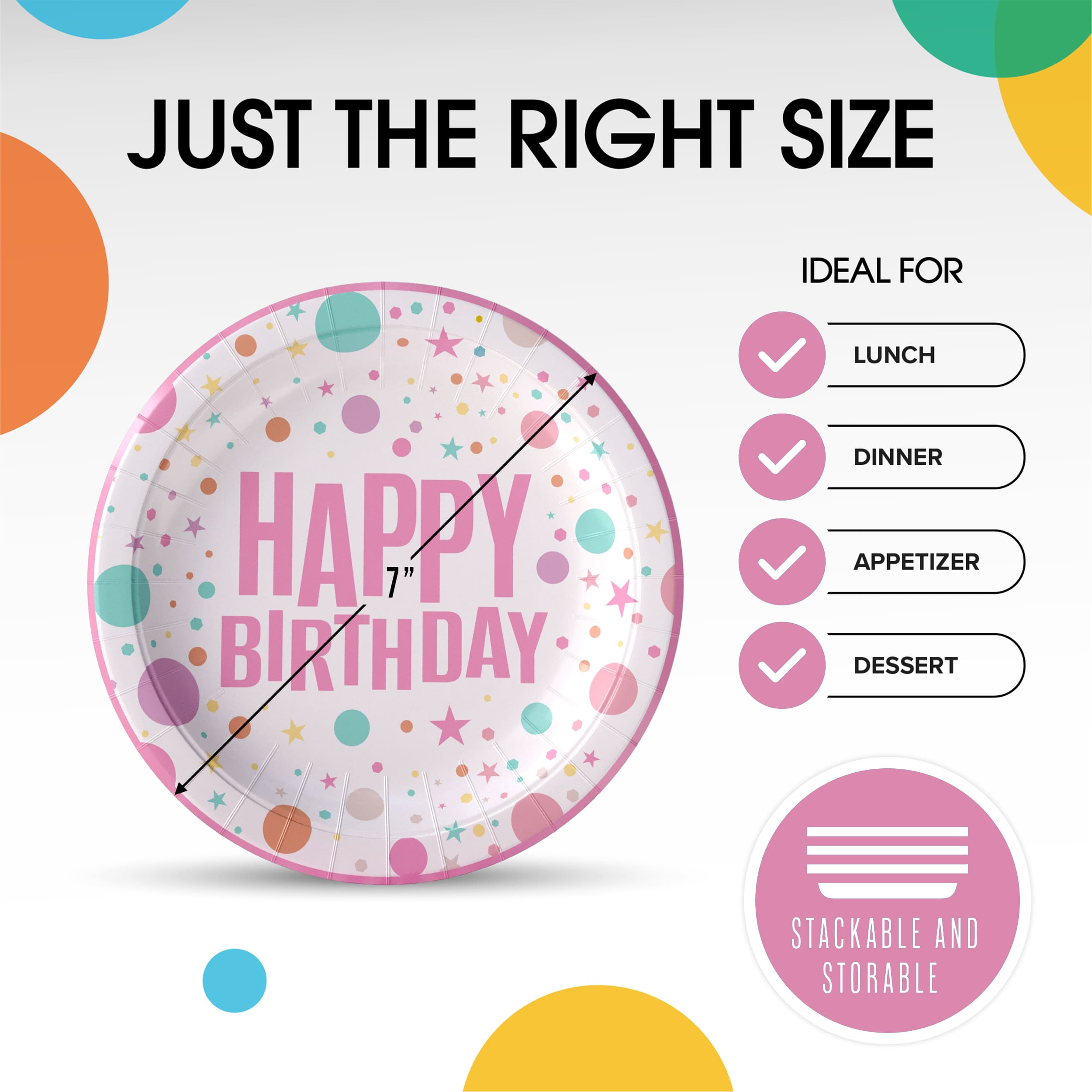 7 In. Pink Birthday Print Paper Plates - 50 Ct.