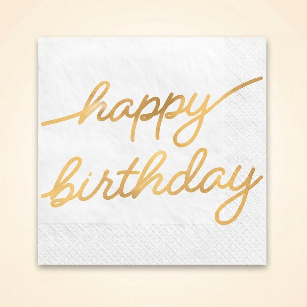 Golden Age "Happy Birthday" Gold Foil Beverage Napkins, 16-Pack - 5 In. X 5 In.