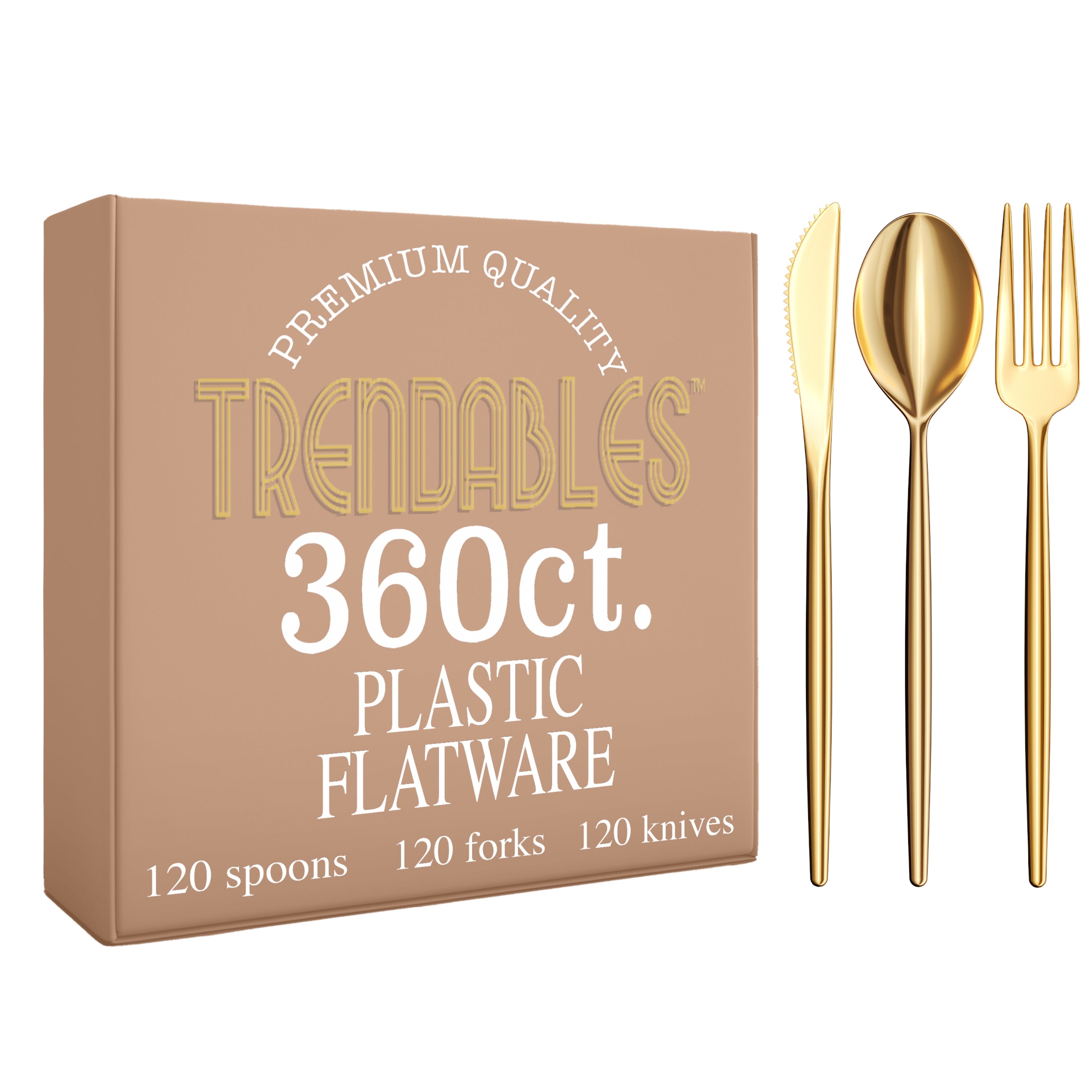 360 Pack Trendable Gloss Cutlery Combo Gold 120/120/120