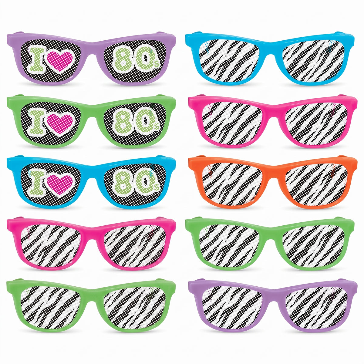 Totally 80s Party Glasses with Fun Printed Lenses, 10-Pack