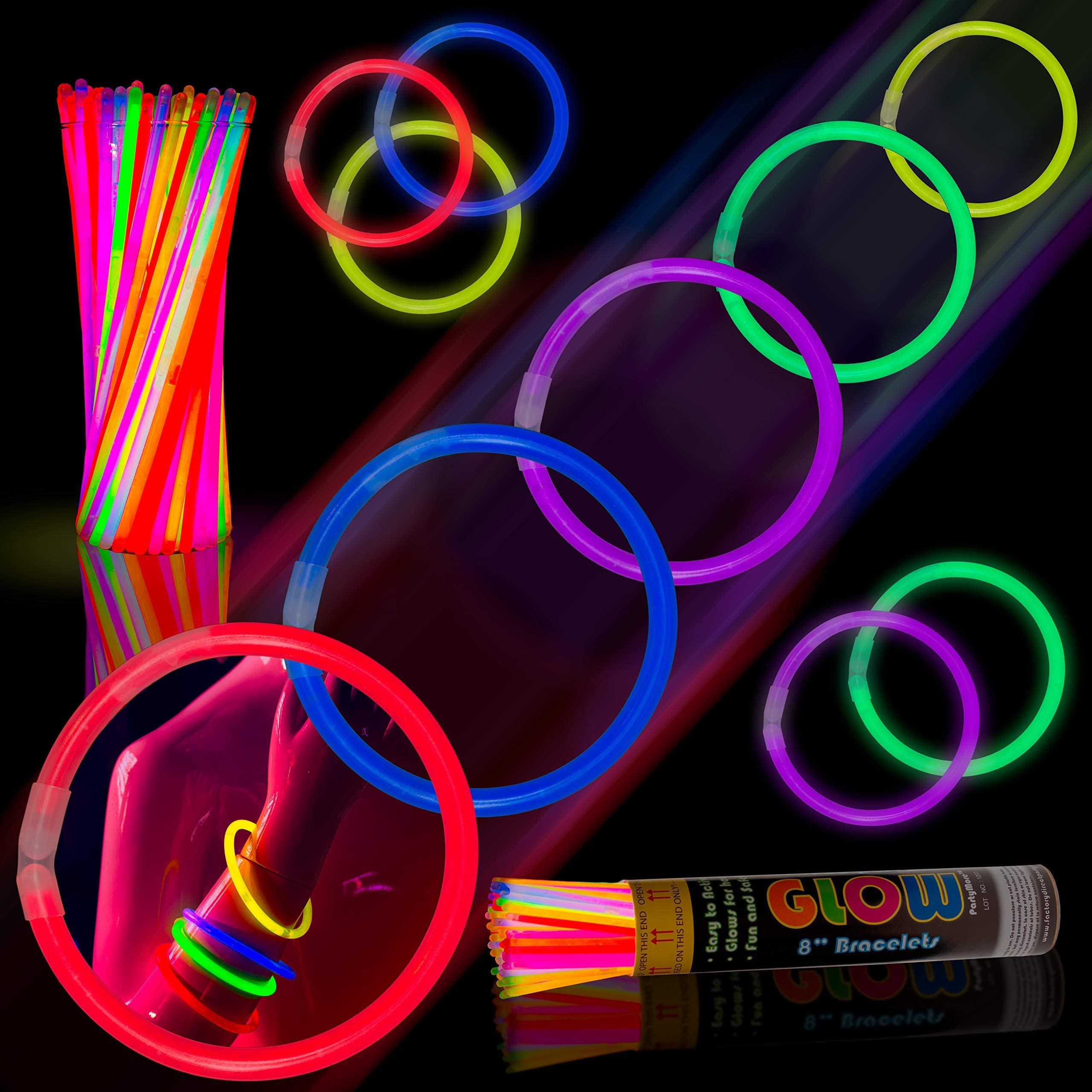 8 Inch. Glow Sticks Bracelets Neon Colors | 100 Count
