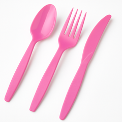 Bright Pink Plastic Cutlery Set - 32 ct