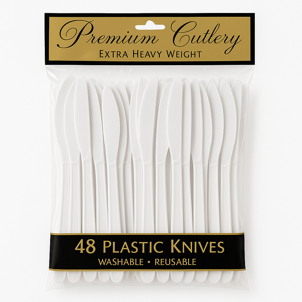 Premium Heavy Weight Frosty White Plastic Knives - 48 Count