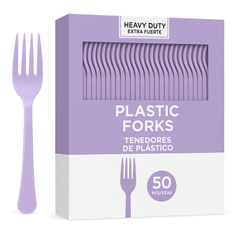 Heavy Duty Lavender Plastic Forks - 50 Pack