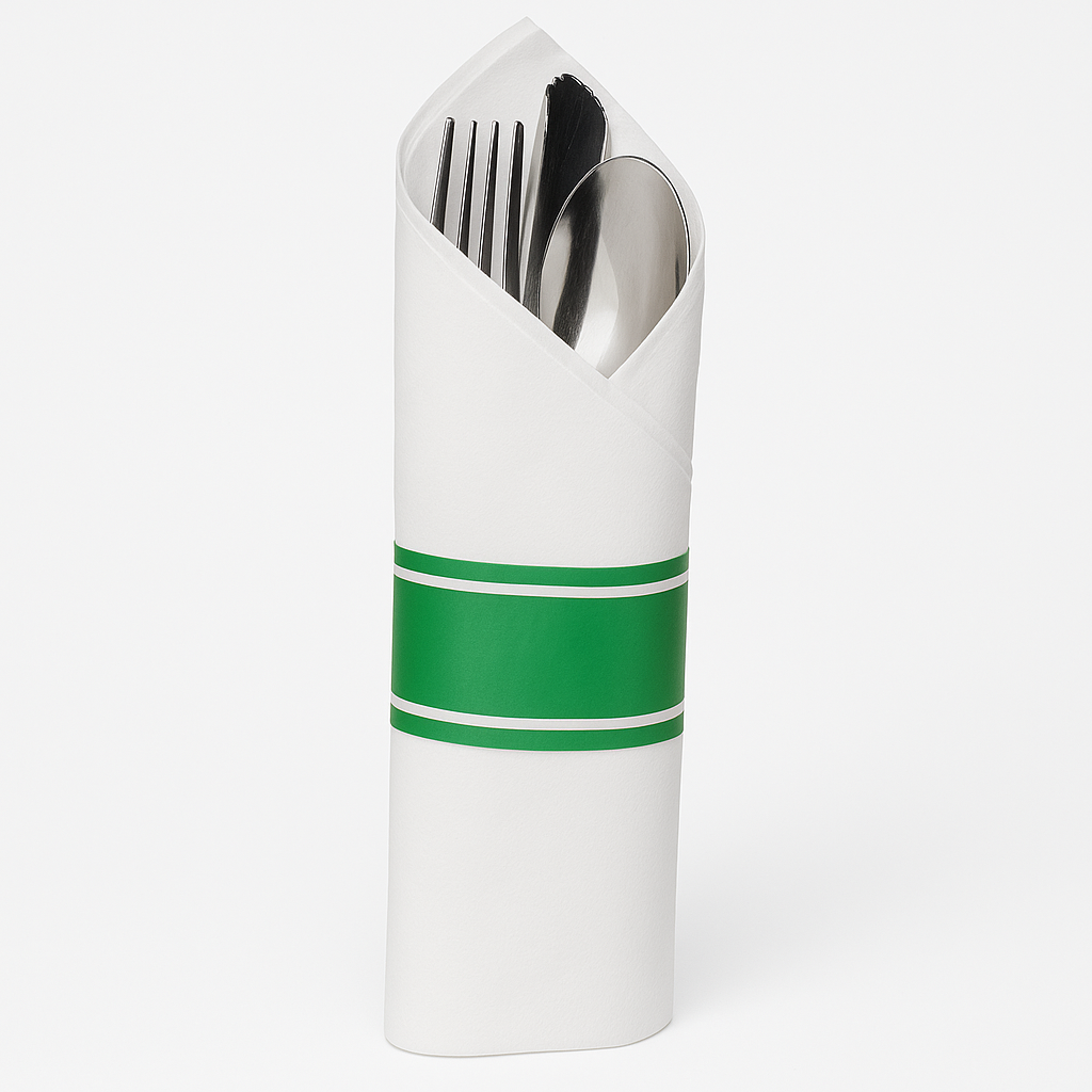Premium Festive Green Rolled Cutlery Set