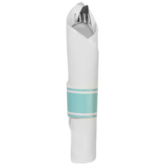 Premium Robins Egg Blue Rolled Cutlery Set with Guest Towel - 10 pack